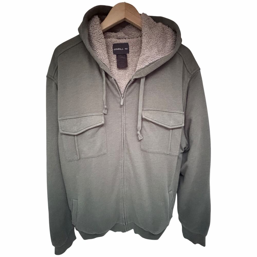 O'Neill Sherpa Lined Full Zip Hoodie Olive Green Men's XL
